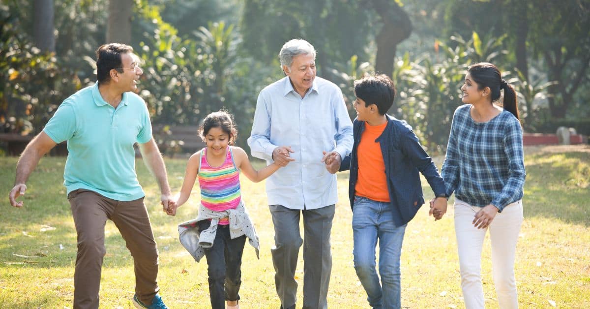 A family gathering in a field